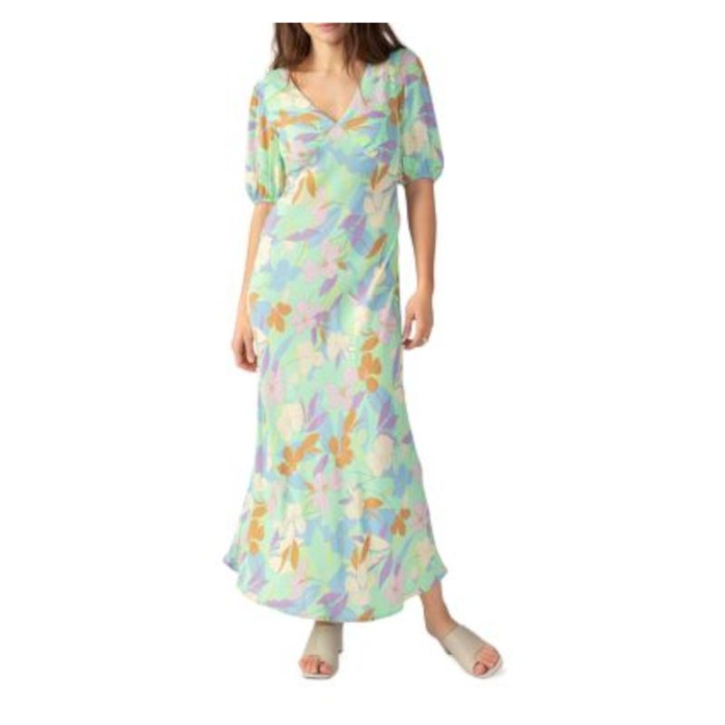 Sanctuary Womens Green Tie Button Neckline Short Sleeve Maxi Sheath Dress 10